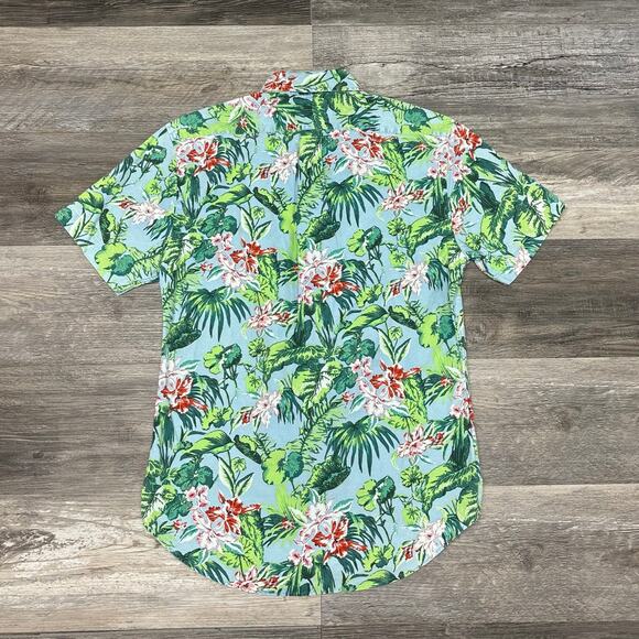 Ralph Lauren Green Blue Mens M Slim Fit Short Sleeve Button Down Hawaiian Shirt - Picture 3 of 10